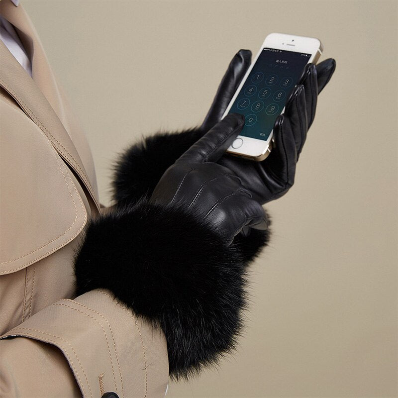 Luxury Rabbit Fur Leather Gloves
