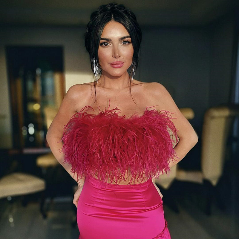 Summer Ostrich Feather Tube Top