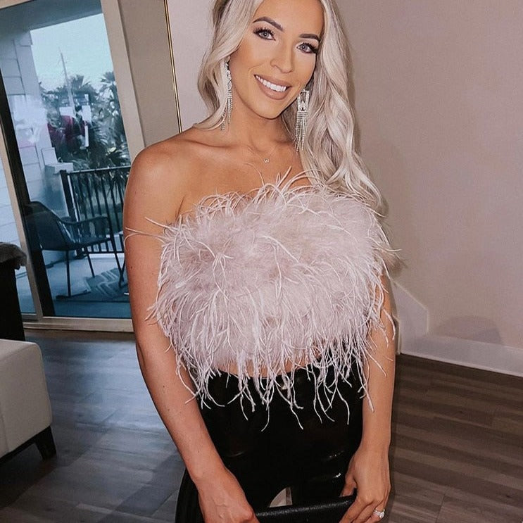 Summer Ostrich Feather Tube Top