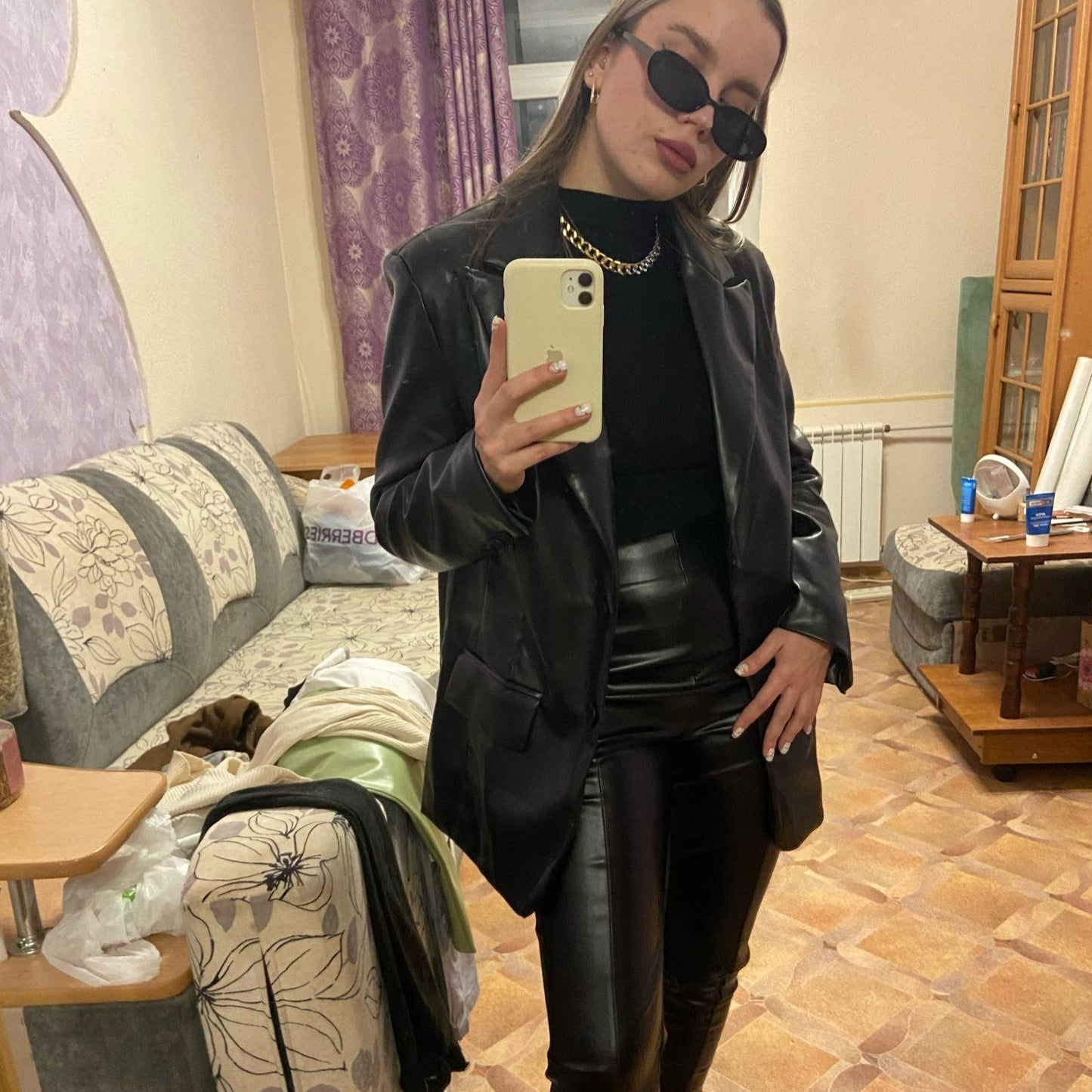 Vintage Black Basic Leather Blazer