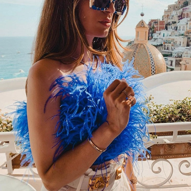 Summer Ostrich Feather Tube Top