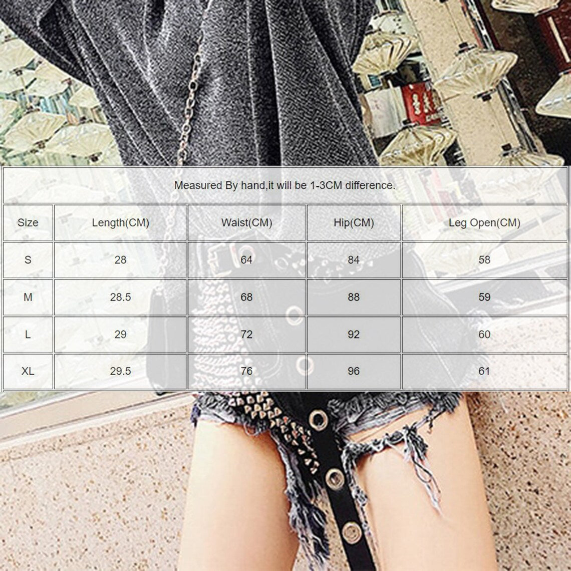 Punk One Side Rivets Streetwear High Waisted Shorts