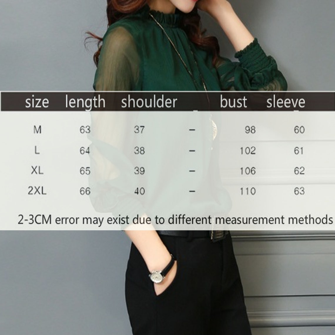 Chiffon Long Sleeve Stand Neck Elegant Lady Casual Blouse