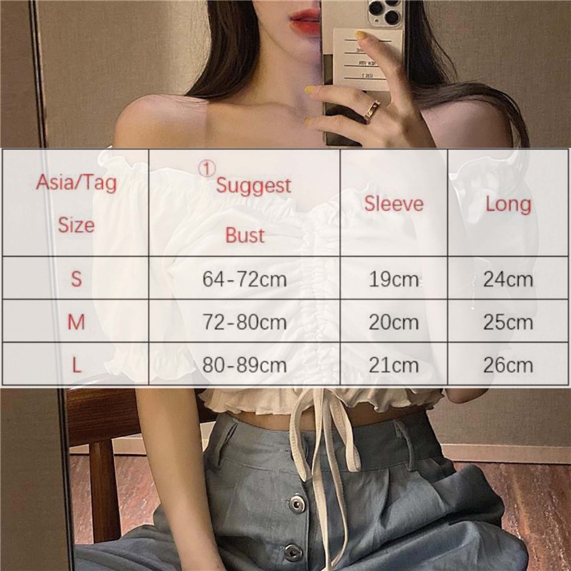 Chiffon Strings Ruched Puff Shoulder Crop Top