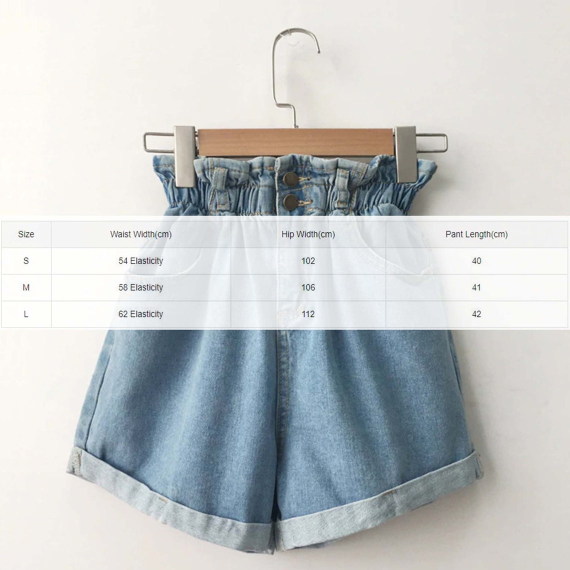 Fashion Roll Up Hem Elastic Waist Pocket Denim Shorts