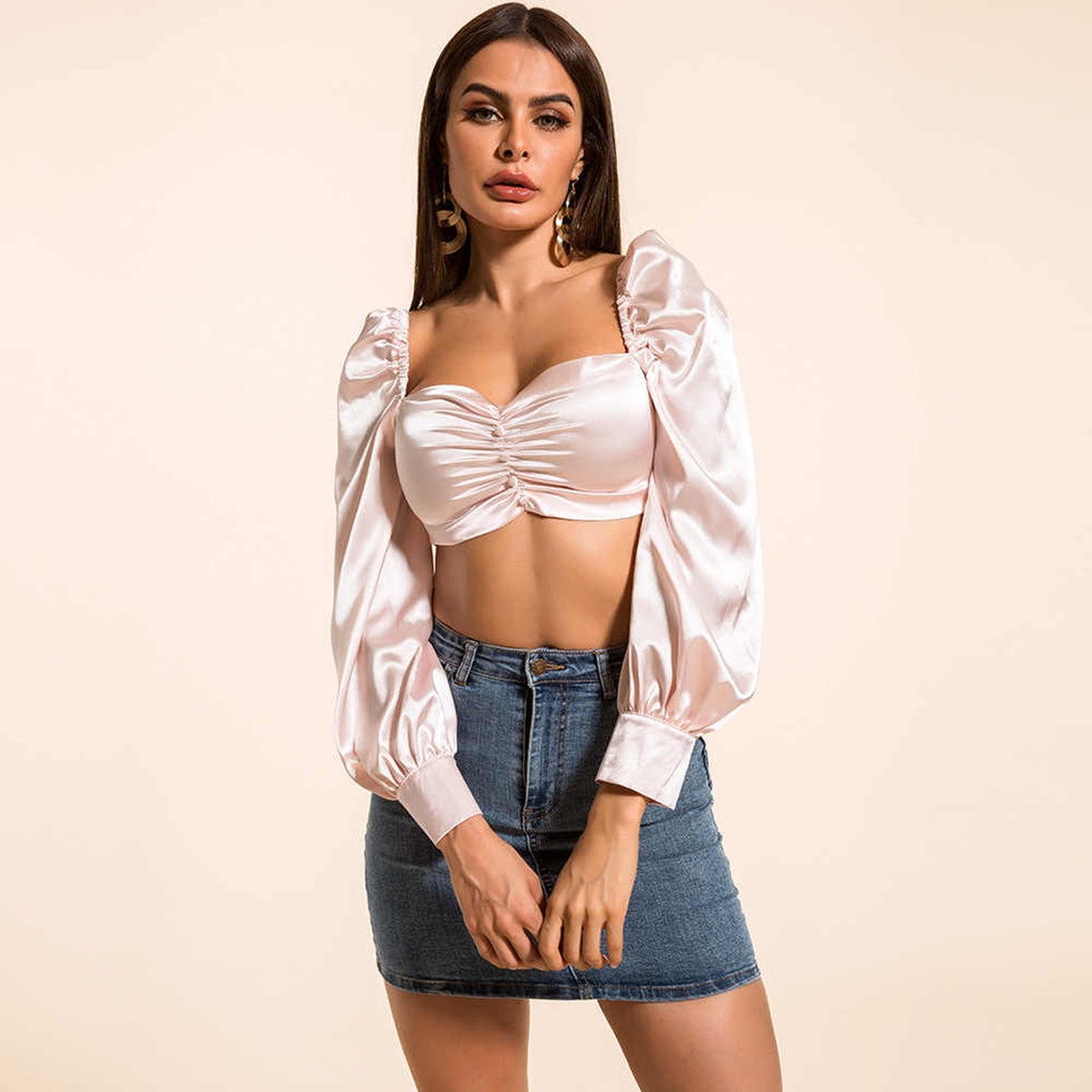 Trendy Puff Shoulder Long Lantern Sleeves Top