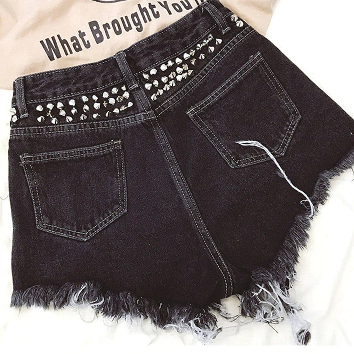 Punk One Side Rivets Streetwear High Waisted Shorts