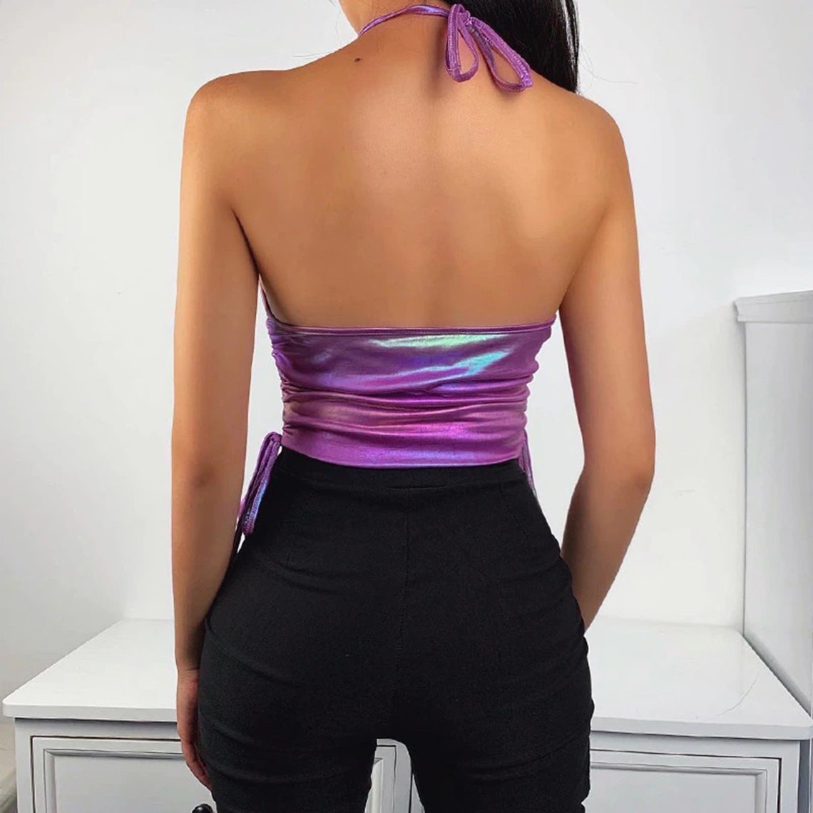 Bright Purple Drawstring Sides Chain Straps Top