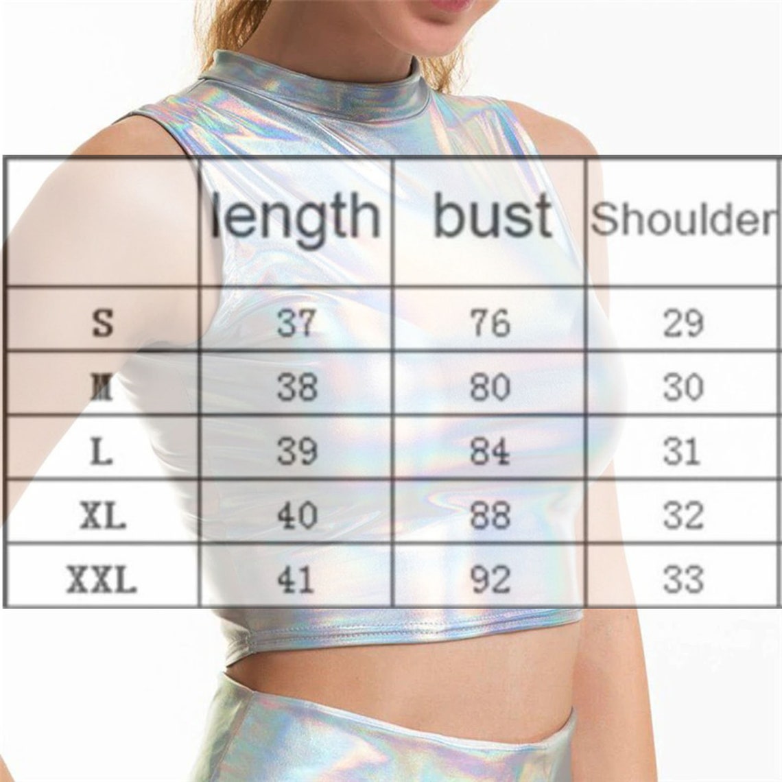 Silver Holographic Sleeveless Style Women's Sexy Top