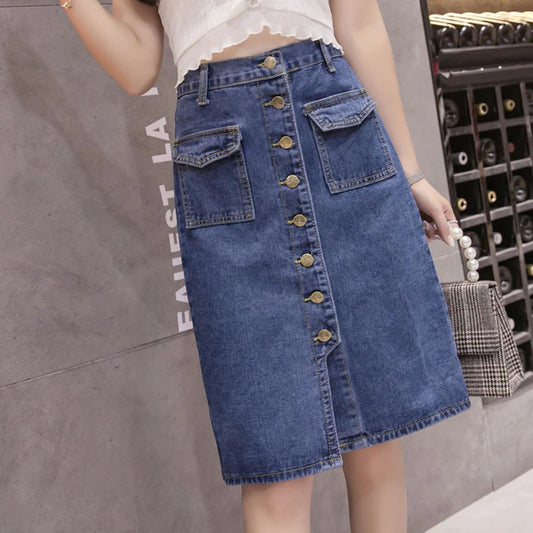 Plus Size Solid Blue Classic Fashion Denim Skirt