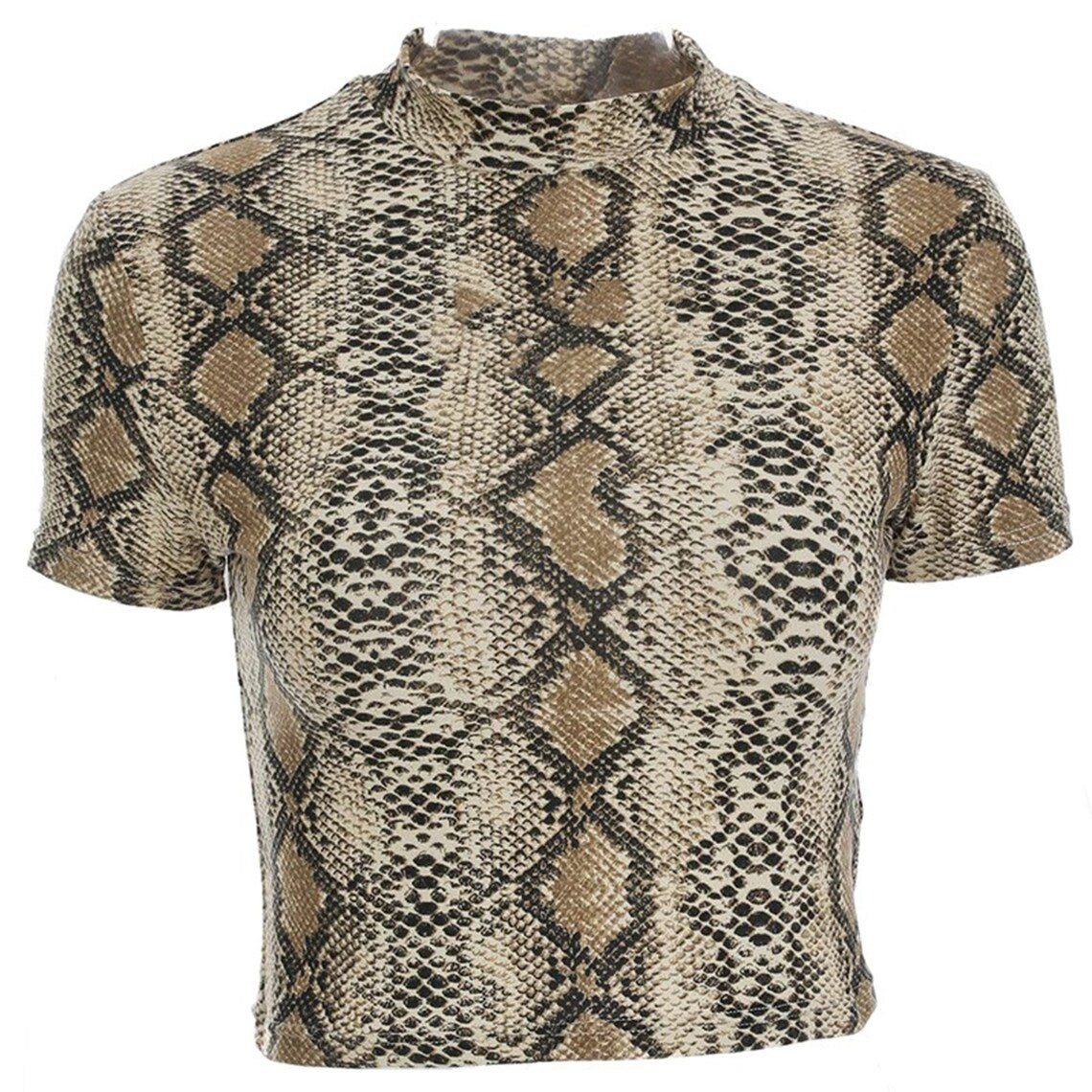 Snake Skin Patterned Print High Collar Crop Top
