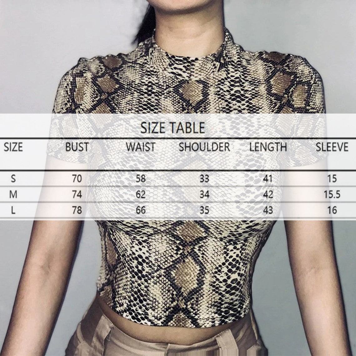 Snake Skin Patterned Print High Collar Crop Top