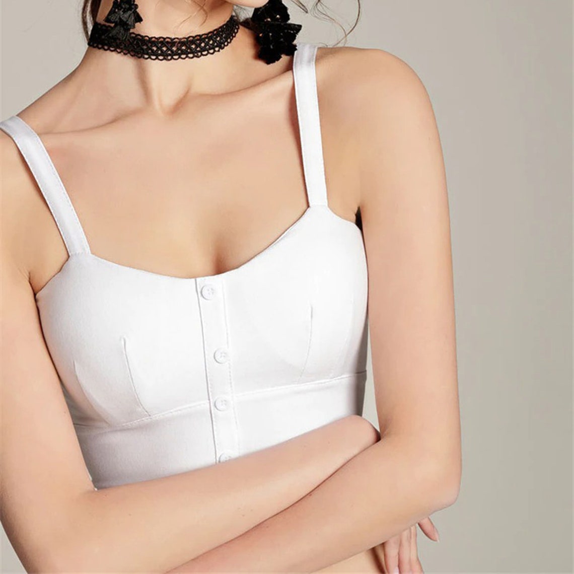 Stylish Sexy Button Down Bustier Retro Crop Top