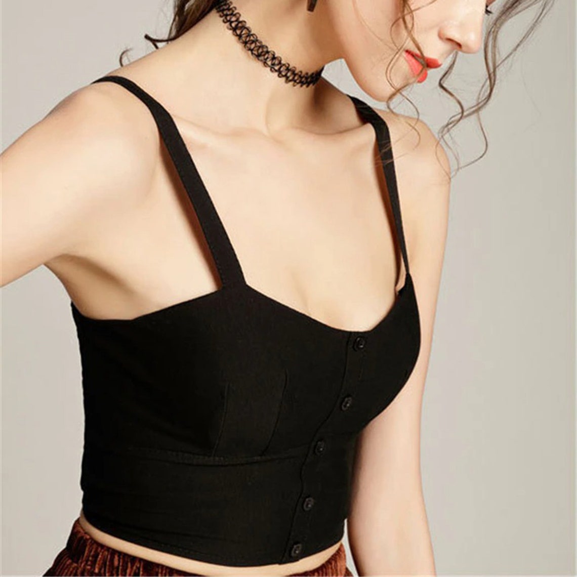 Stylish Sexy Button Down Bustier Retro Crop Top