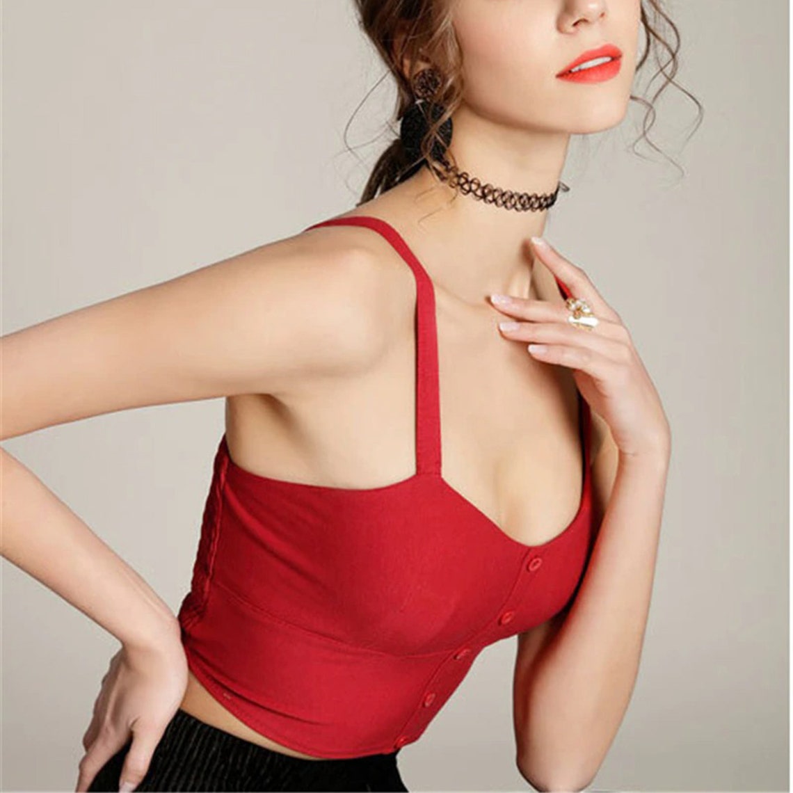 Stylish Sexy Button Down Bustier Retro Crop Top