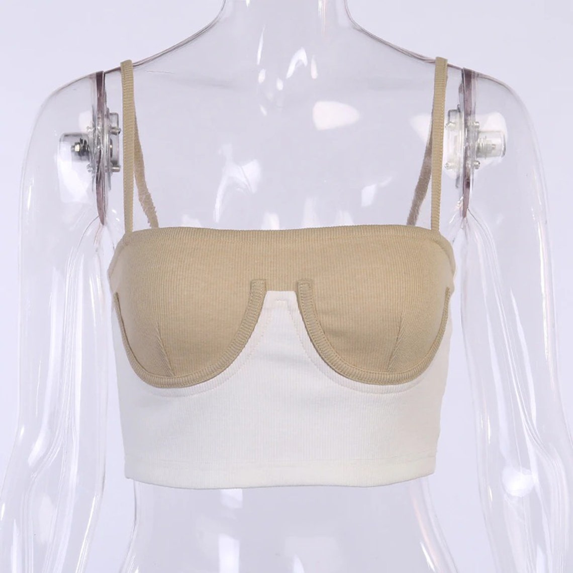 Casual Ribbed Knit Slash Neck Camisole Patchwork Top