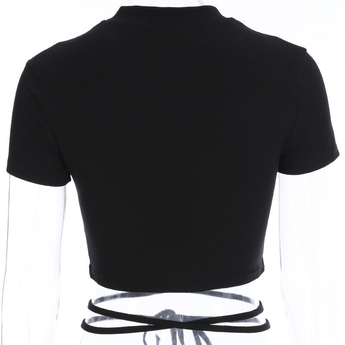 Thin Waist Crossed Straps Black Crop Top