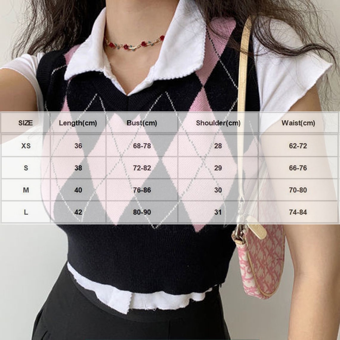 Argyle Harajuku Patterned Preppy Knitted V-neck Vest Top