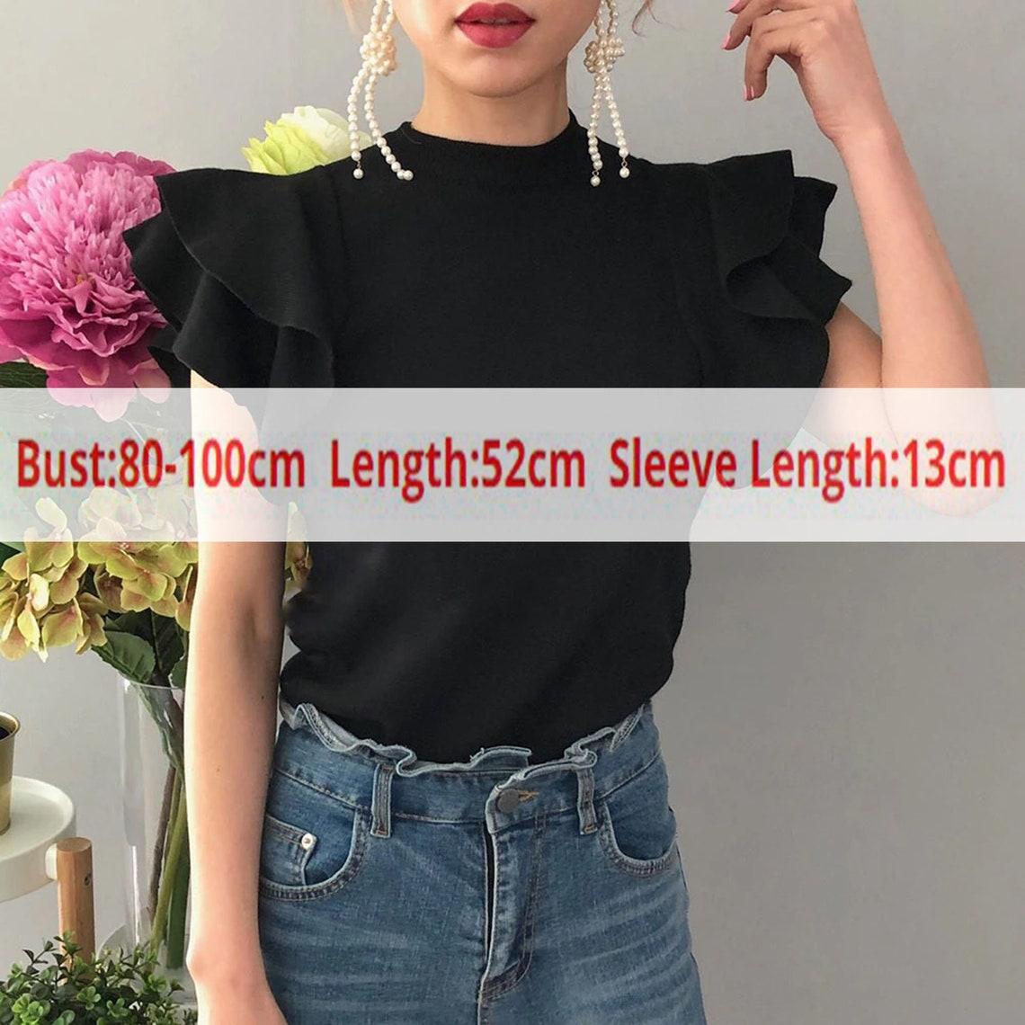 Classy Ruffled Short Sleeves Knitted Style Top