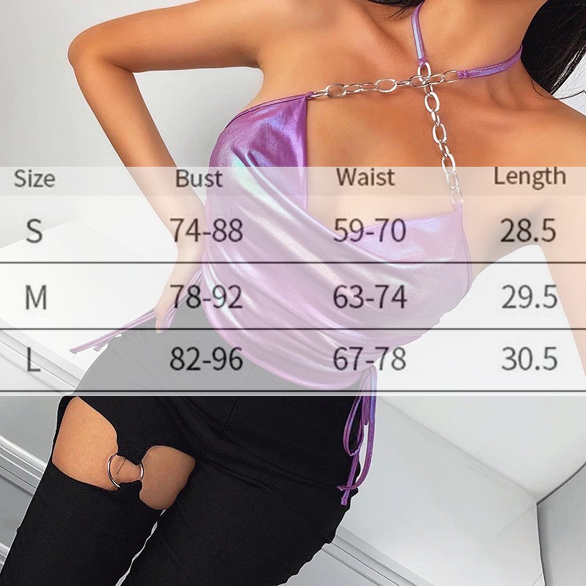 Bright Purple Drawstring Sides Chain Straps Top