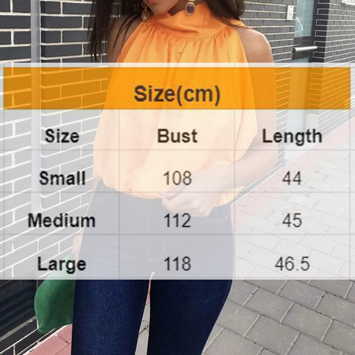 Orange Pleated High Neck Bow Knot Back Lantern Top