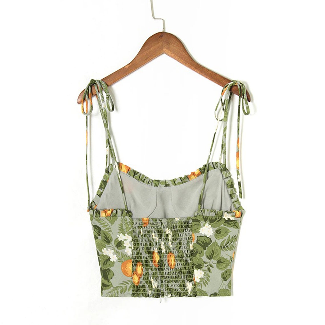 Printed Leaved Style Lace Up Fashion Crop Top