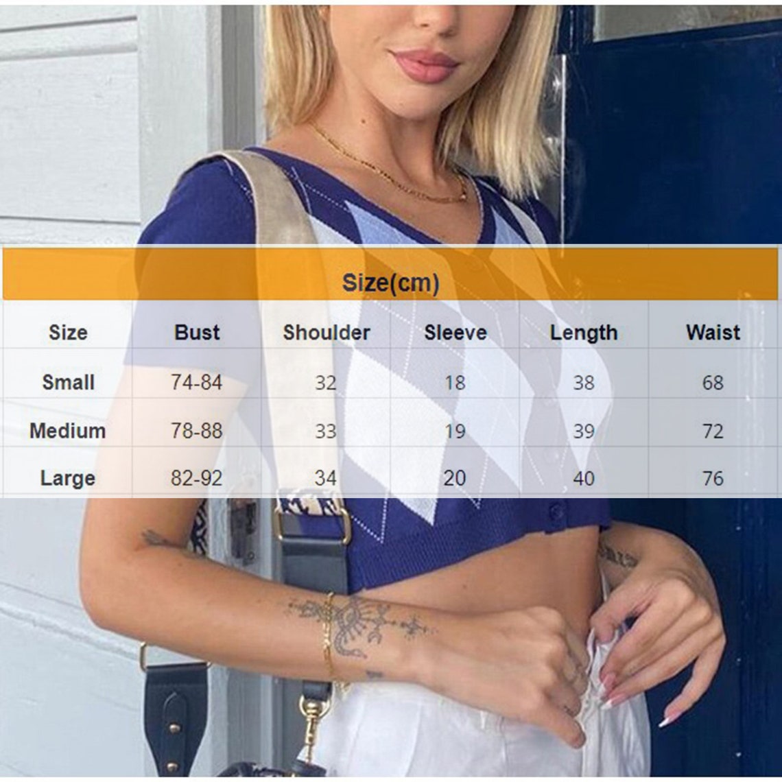 Single Breasted Argyle Plaid Vintage Crop Top