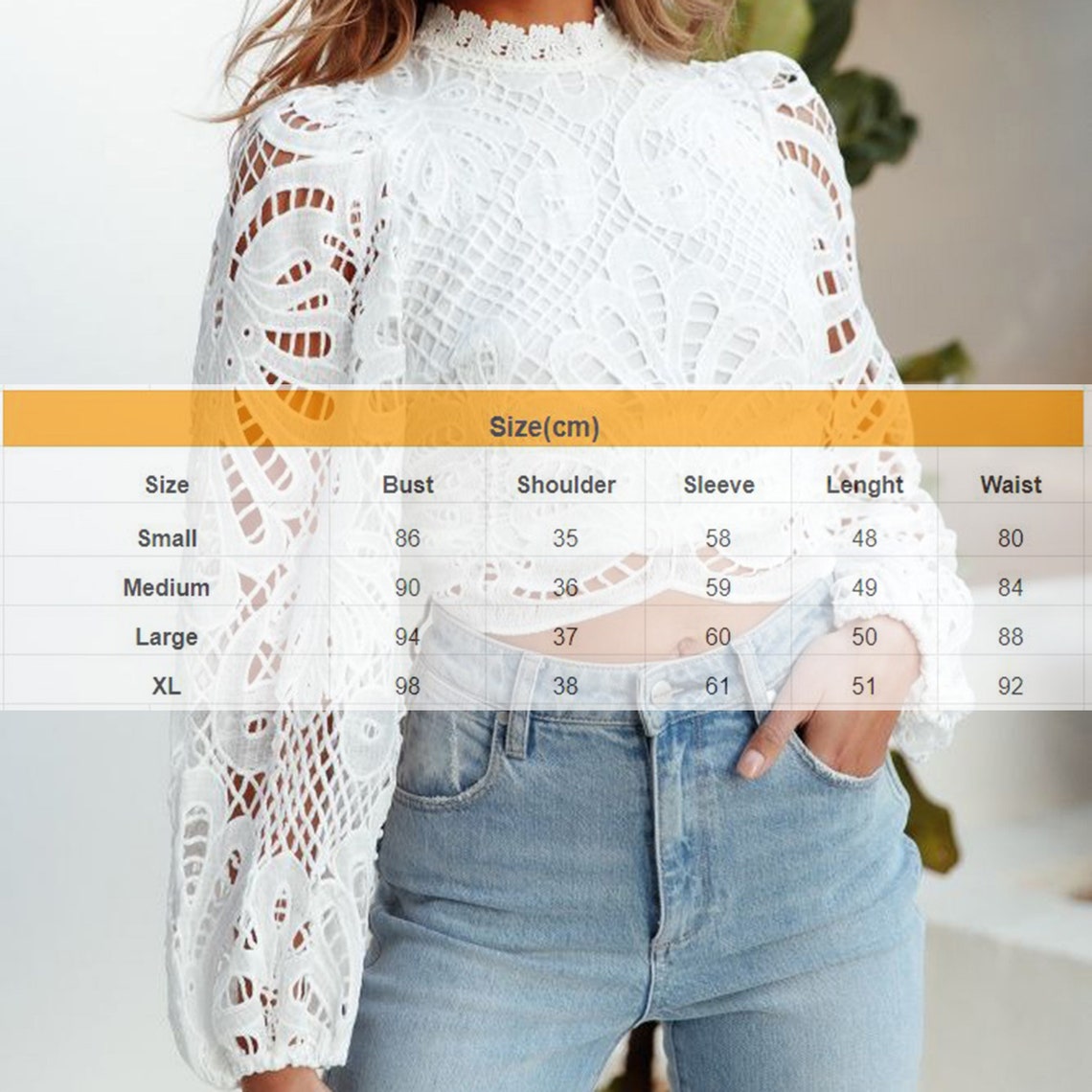 Elegant Crochet Hollow Out Long Sleeve Lace Blouse