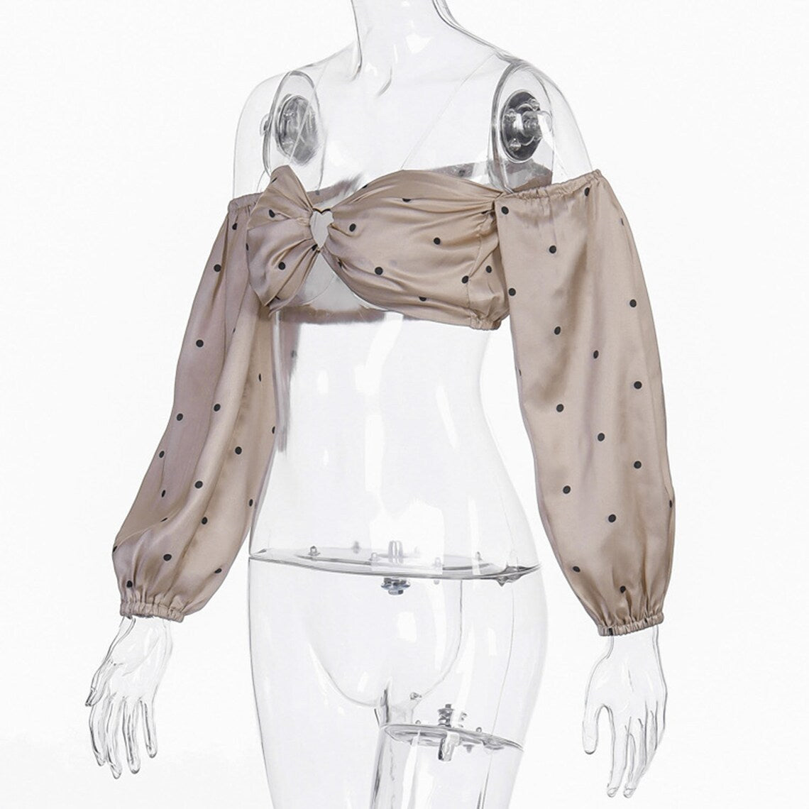 Champagne Dot Prints Heart Buckle Crop Top