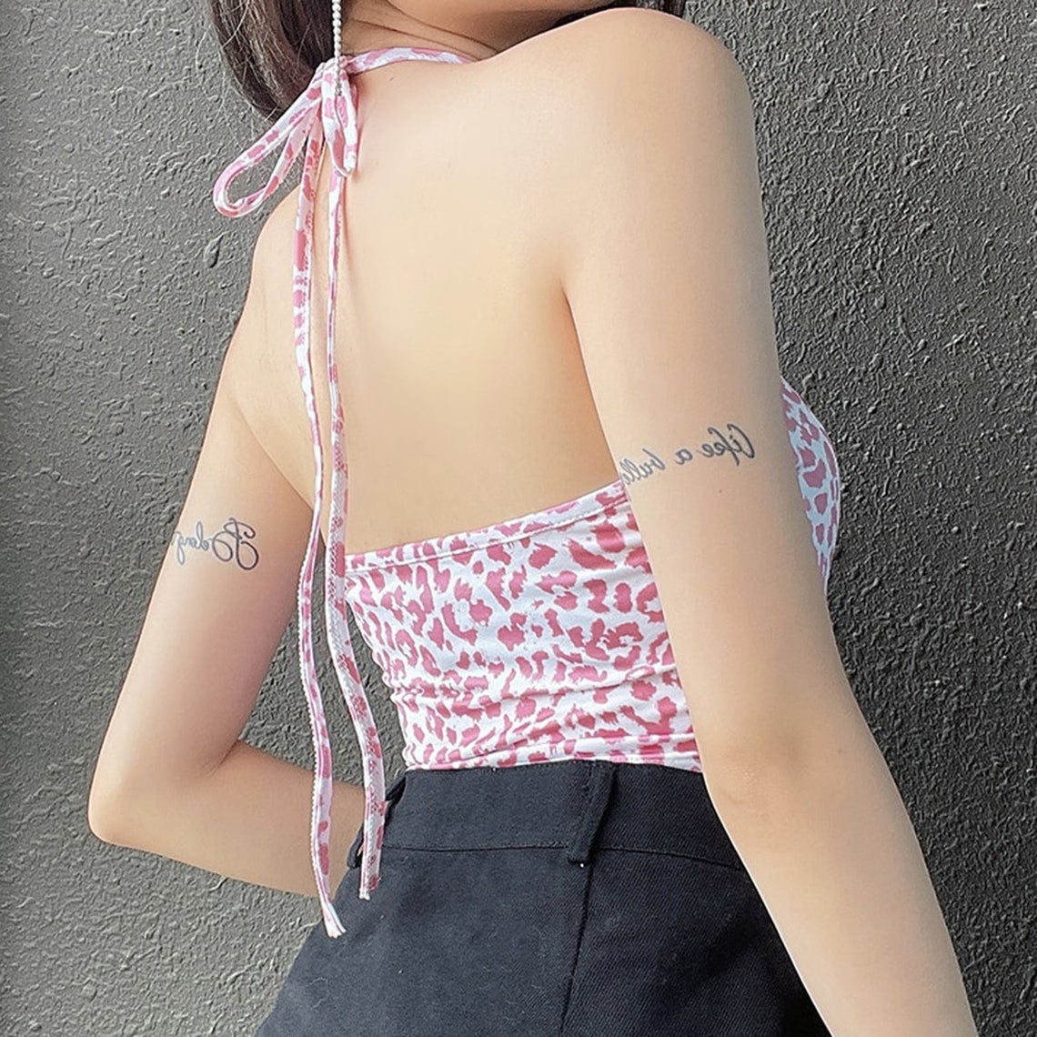 Sweet Pink Leopard Print Halter Crop Top
