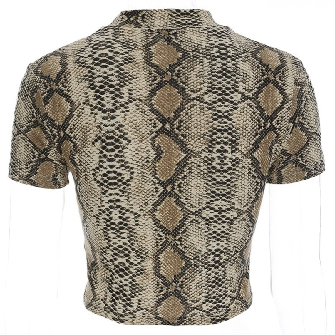 Snake Skin Patterned Print High Collar Crop Top