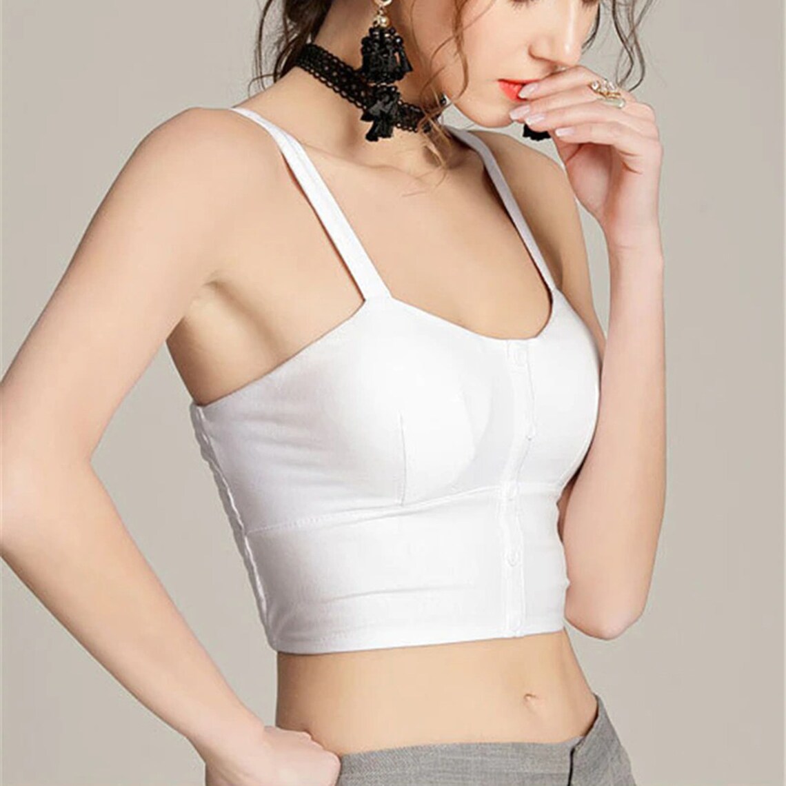 Stylish Sexy Button Down Bustier Retro Crop Top