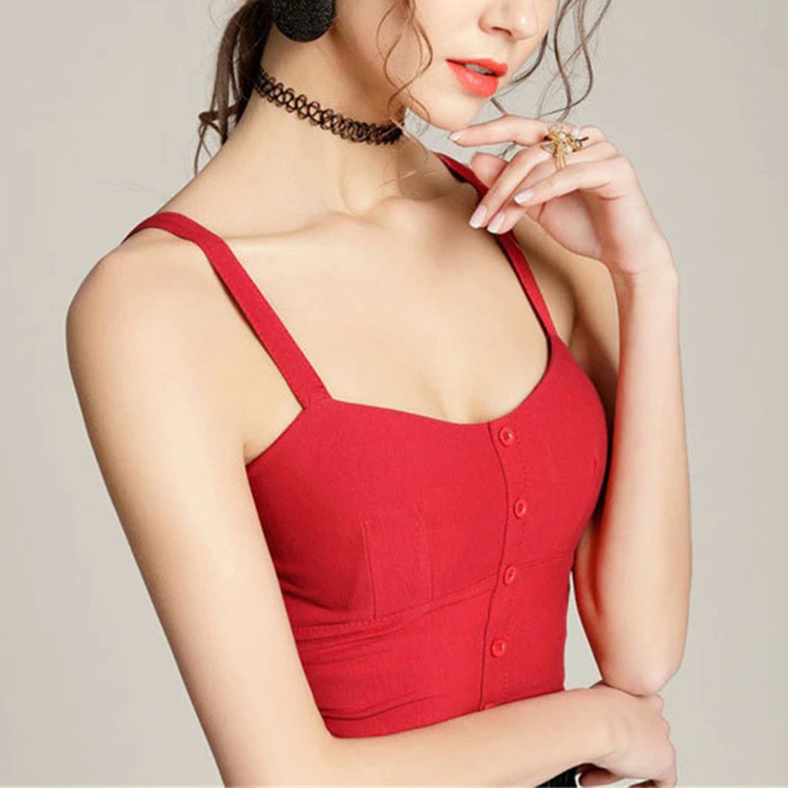 Stylish Sexy Button Down Bustier Retro Crop Top