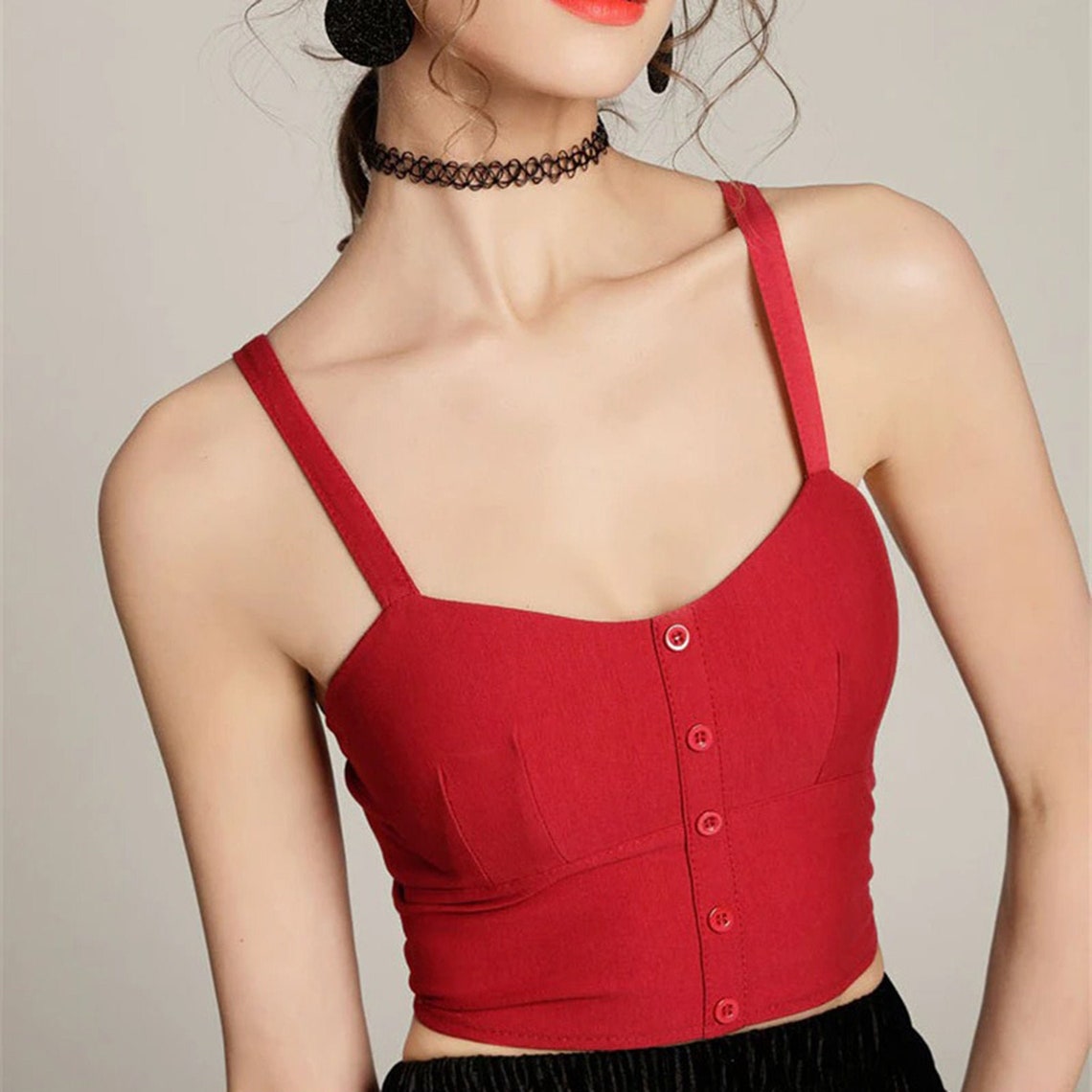 Stylish Sexy Button Down Bustier Retro Crop Top