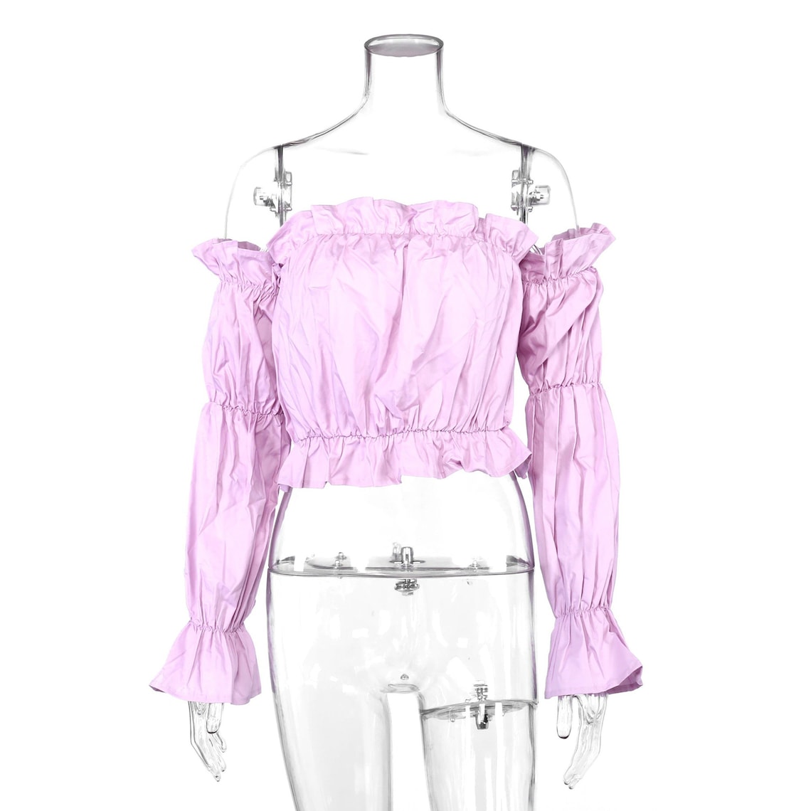 Crumpled Off Shoulder Lantern Sleeves Crop Top