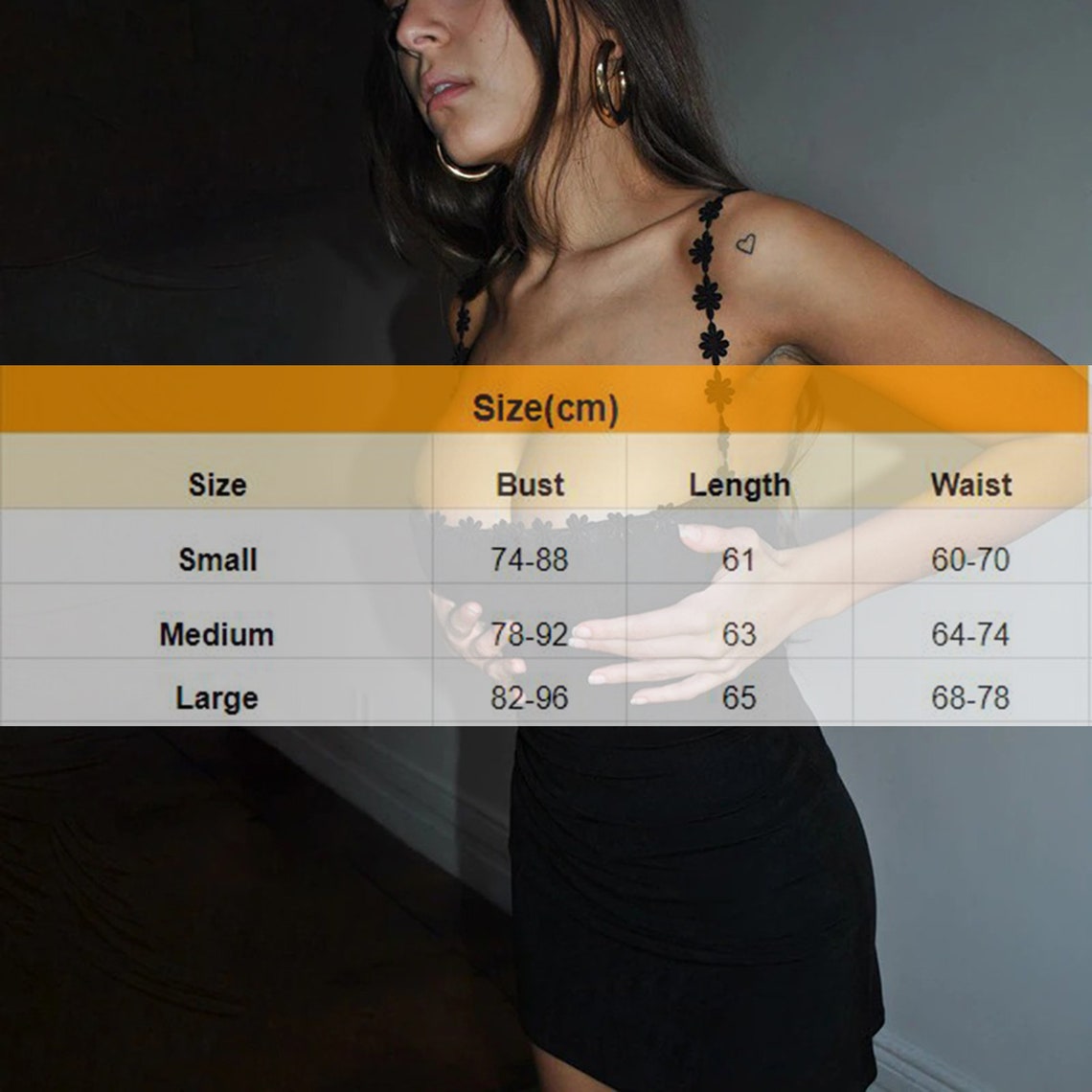 Embroidery Daisy Decoration Black Mini Dress