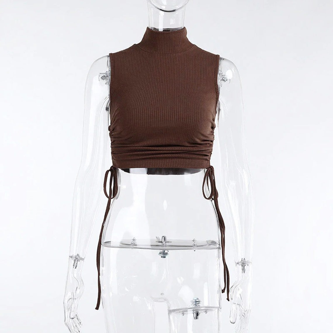 Women's Turtleneck Drawstring Rib Style Crop Top