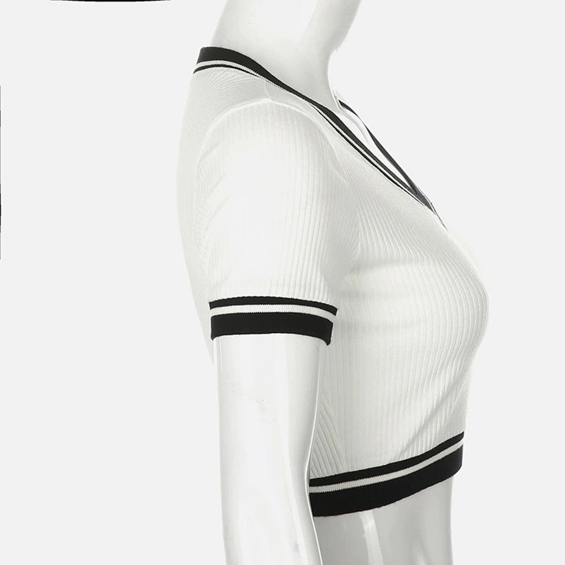 Patchwork Ribbed Korean Short Sleeves Crop Top
