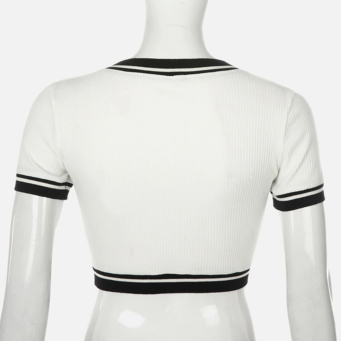 Patchwork Ribbed Korean Short Sleeves Crop Top