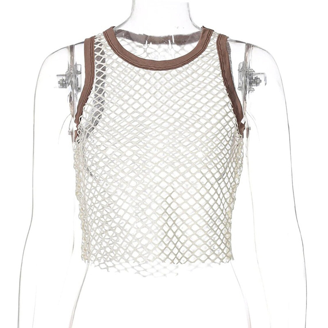 Two-piece Apricot Streetwear Fishnet Crop Top