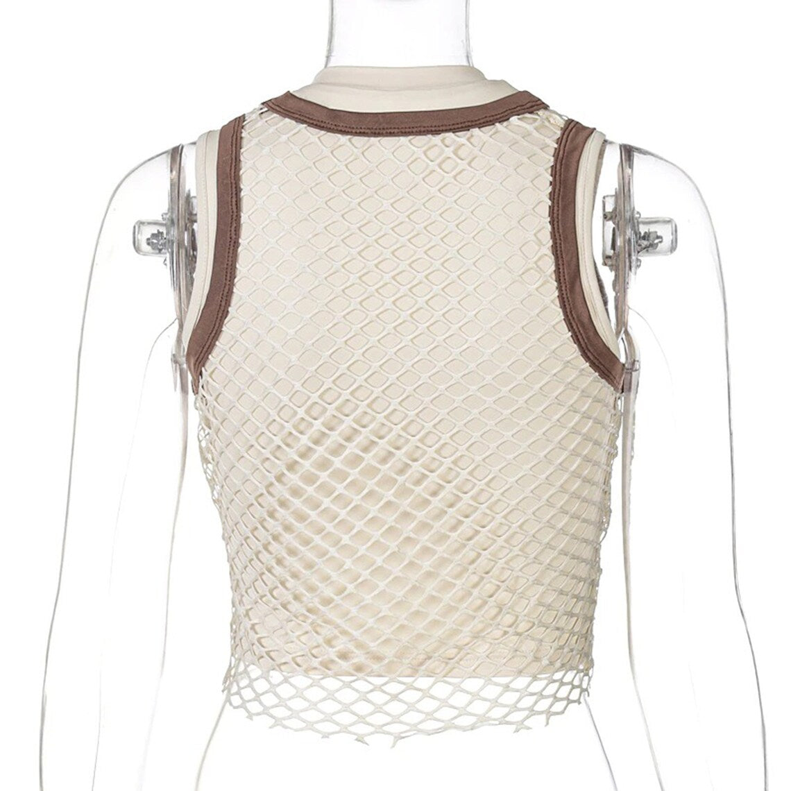 Two-piece Apricot Streetwear Fishnet Crop Top