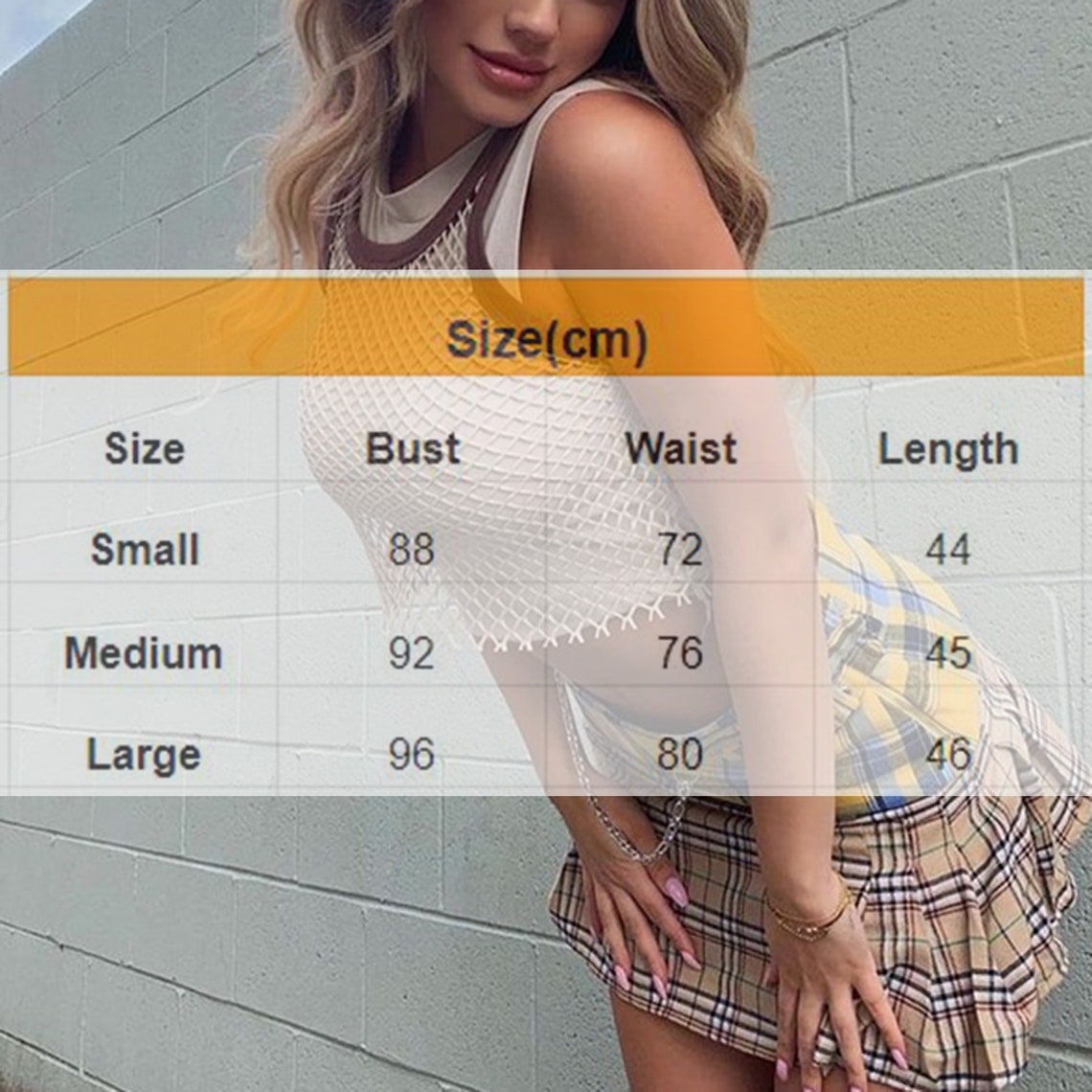 Two-piece Apricot Streetwear Fishnet Crop Top