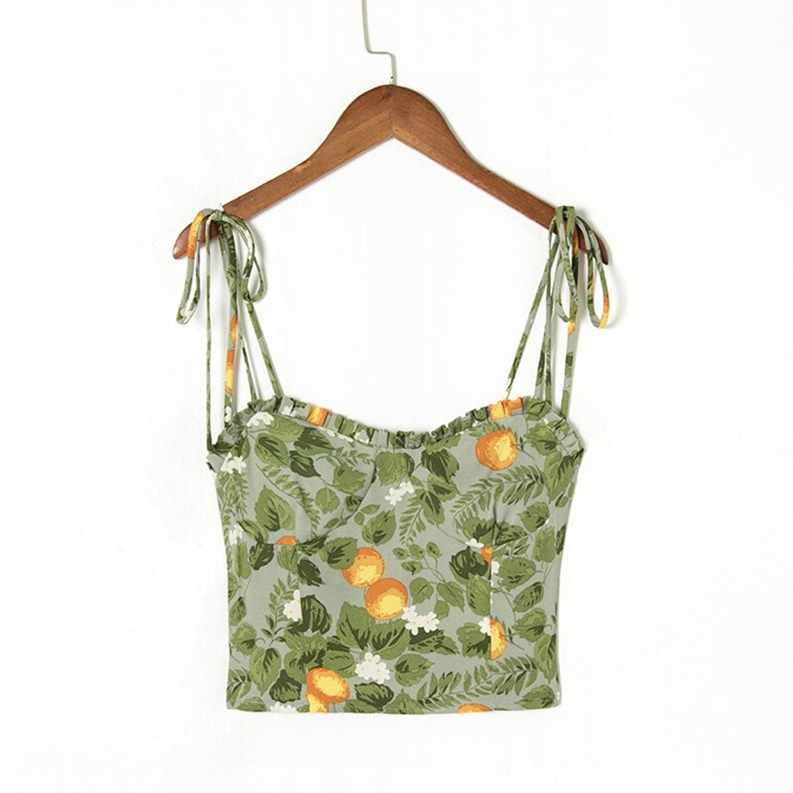 Printed Leaved Style Lace Up Fashion Crop Top