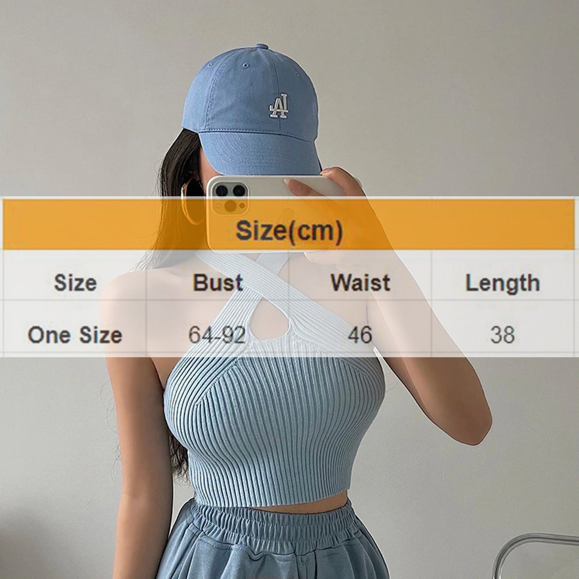 Stylish Knitted Ribbed Sleeveless Style Halter Top