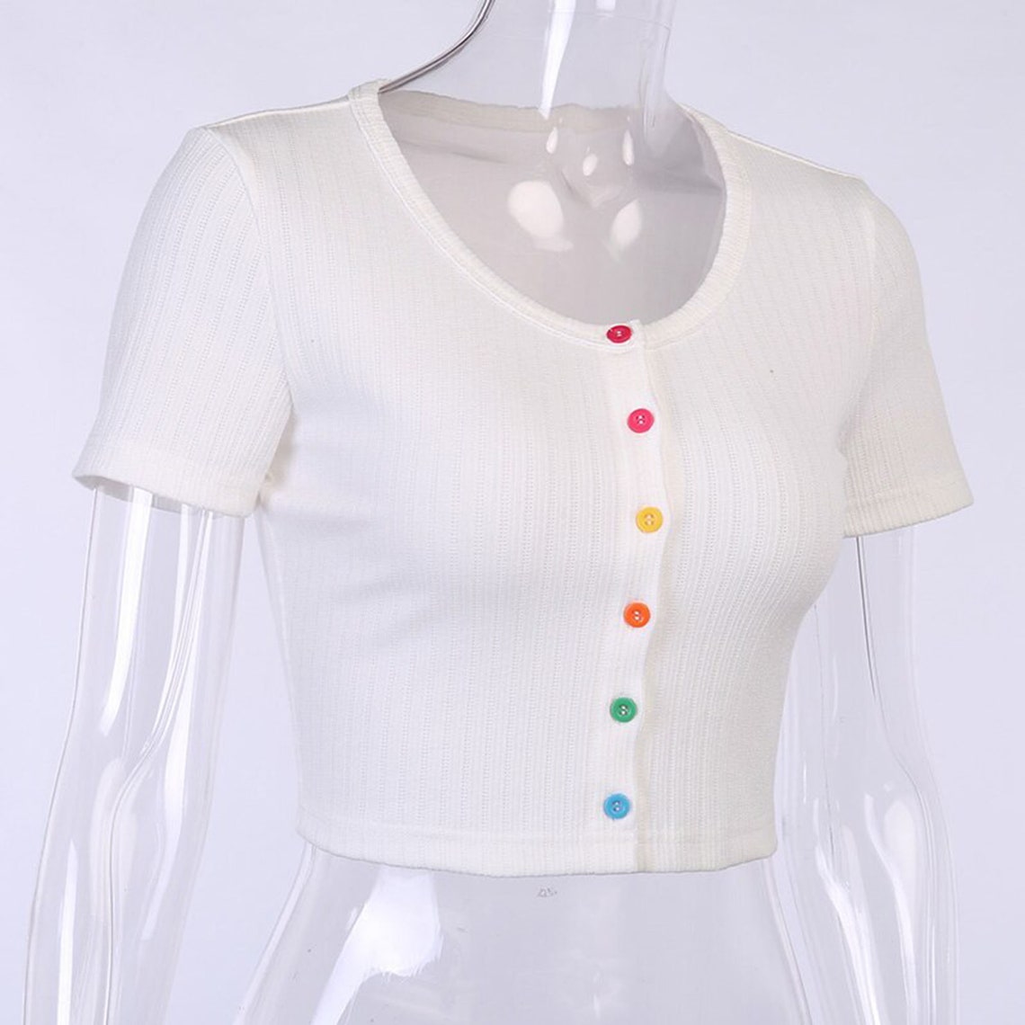 Colorful Buttons Style Fashion Sexy Crop Top
