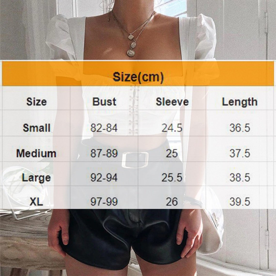 Sexy Hook And Eye Closure Puff Shoulder Square Collar Top