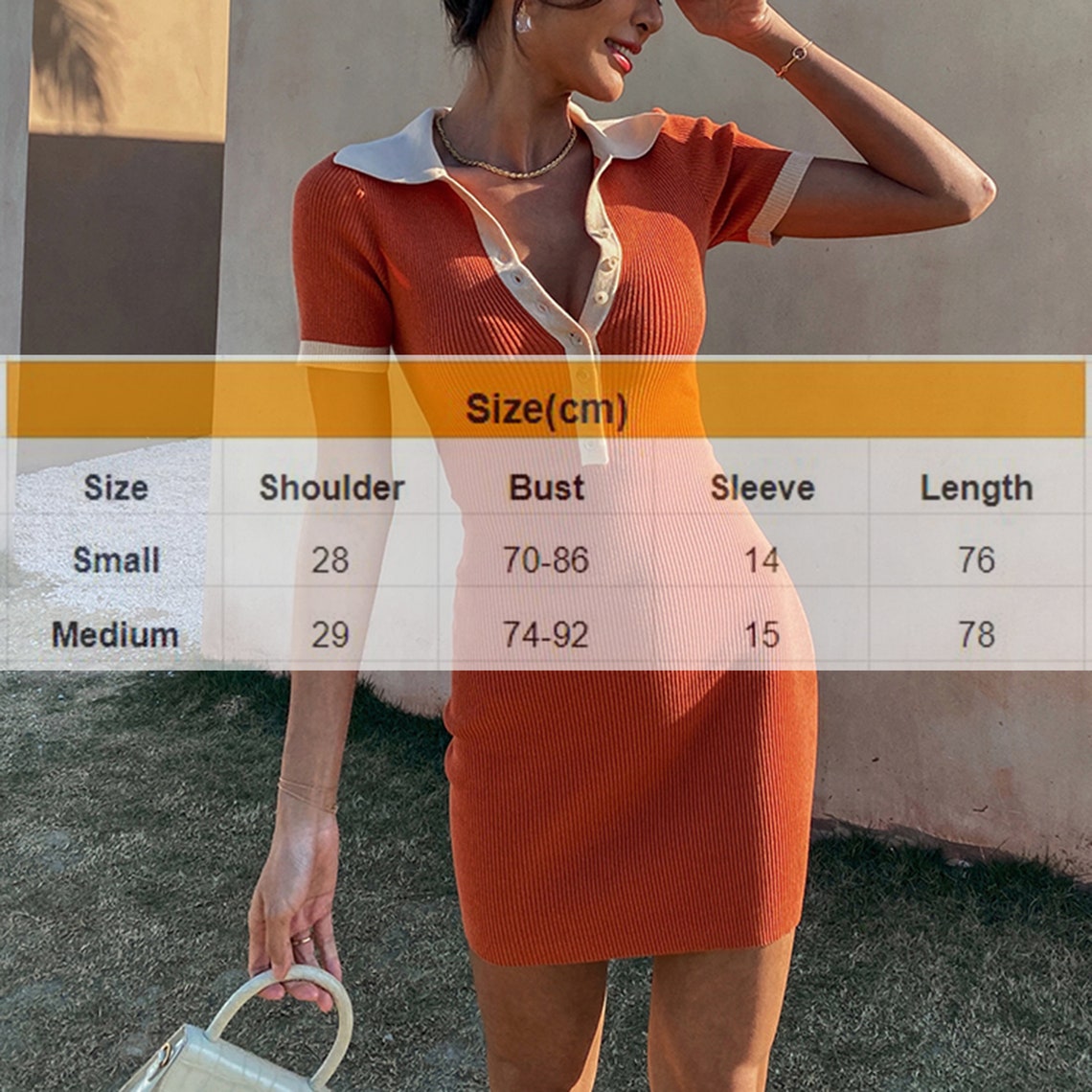 Sexy V-neck Button Down Collared Ribbed Dress