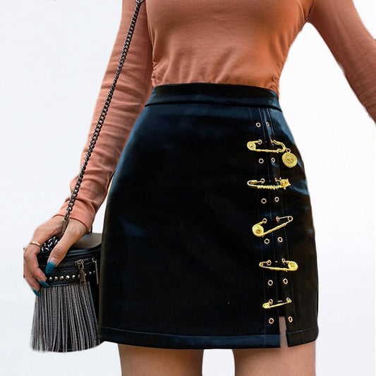 Black Punk High Waist Style Women's Mini Skirt