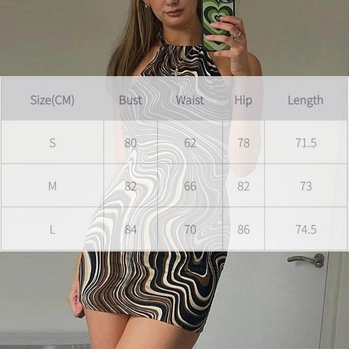 Elegant Wavy Stripes Print Mini Halter Dress