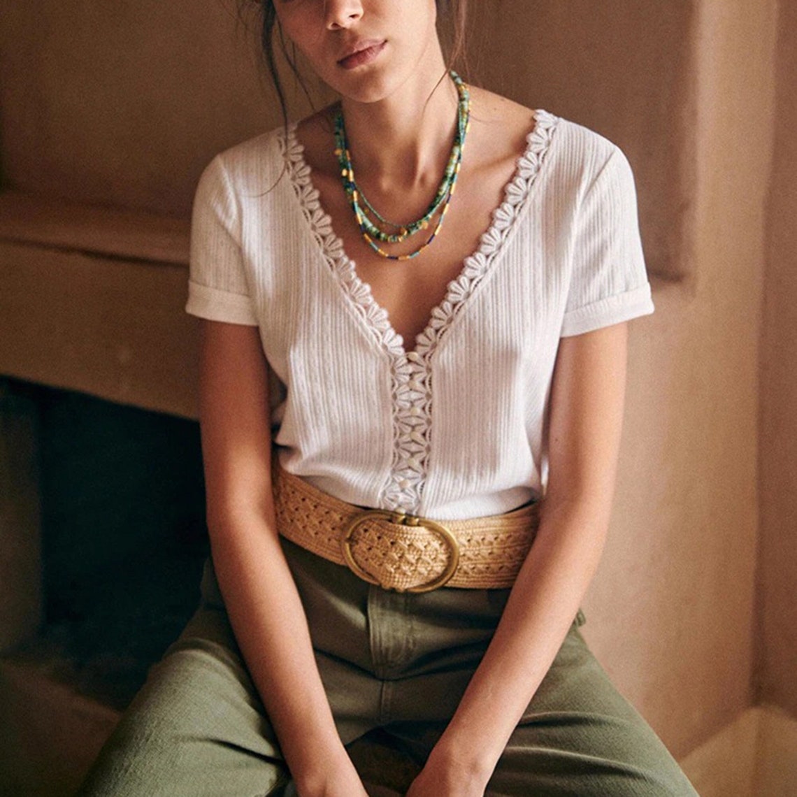 Flowers Pattern Edge Style Chic Crop Top